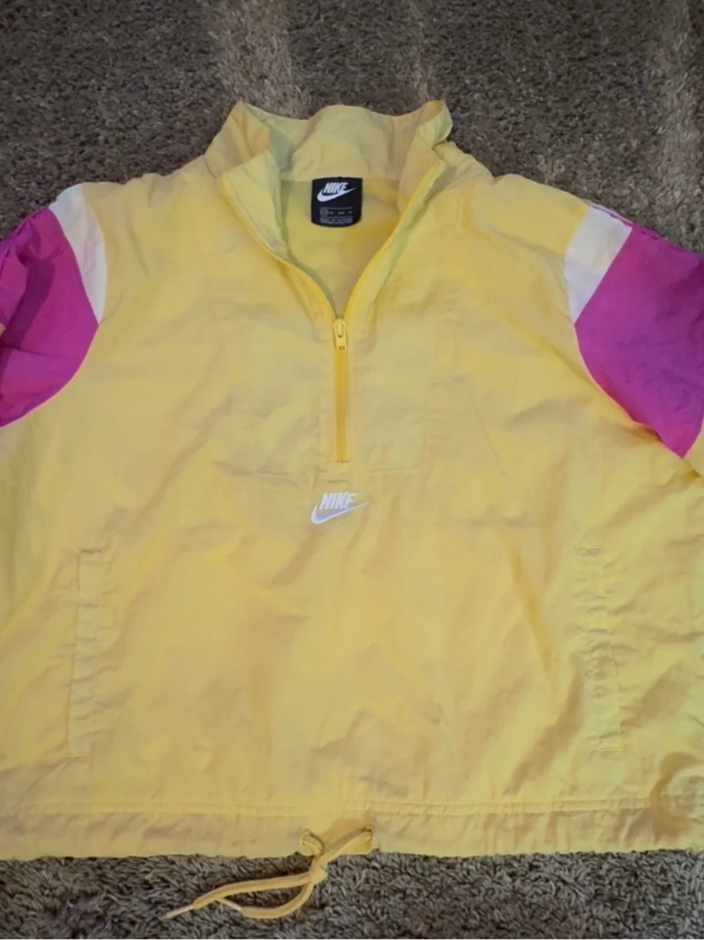 Vintage Nike 90’s Women's Yellow & Pink Quarter-Zip Windbreaker Jacket XS